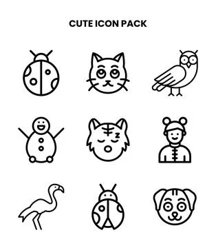Cute Line Graphics Icons Pack Stock Illustration