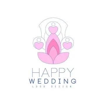 Cute line logo design with abstract flower and heart Ilustração Stock