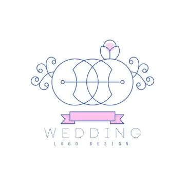 Cute line logo design abstract floral ornament with rings 스톡 일러스트