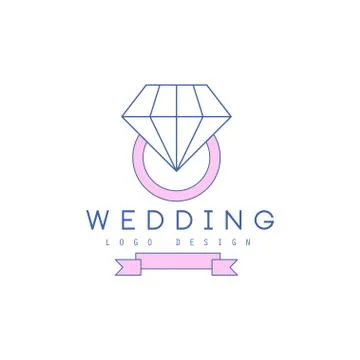 Cute line logo design with ring with diamond Stock Illustration