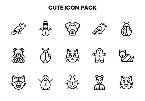 Cute Line Set Icons Pack Stock Illustration