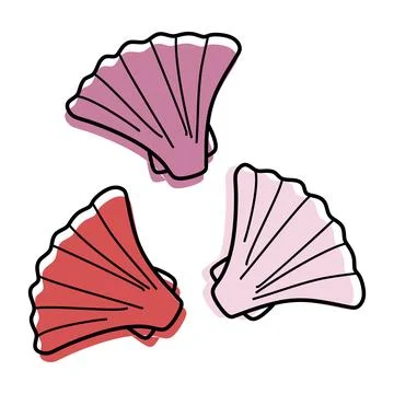 Cute Linear Seashell Doodle icon Set. Hand drawn Sea Shells, Isolated Vector  스톡 일러스트