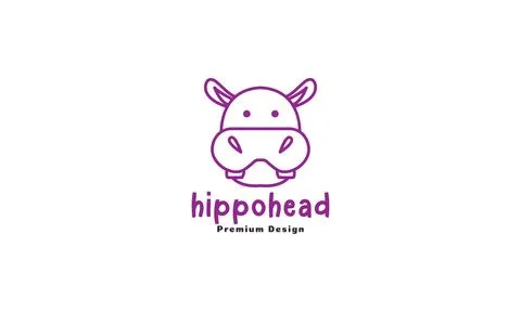 Cute lines hippo head logo symbol vector icon illustration graphic design Stock Illustration