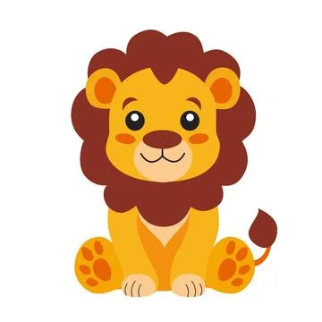 Cute lion cub. Flat vector illustration for children. Minimalist, illustratio Stock Illustration