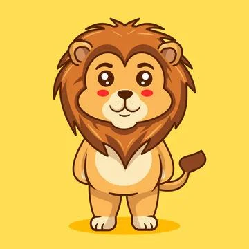 Cute Lion Cub Standing Pose Vector Illustration Kawaii Animal Stock Illustration