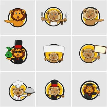 Cute Lion Head Circle Label set Stock Illustration
