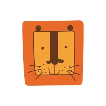 Cute Lion Head of Square Shape, Hand Drawn Design Element Can Be Used for T Stock Illustration