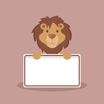 Cute Lion Holding Blank Text Board Stock Illustration