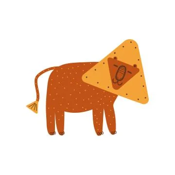 Cute Lion with Mane of Triangular Shape, Design Element Can Be Used for T-shirt Stock Illustration