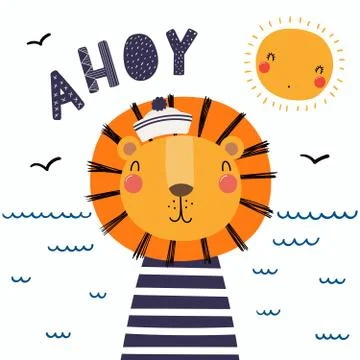 Cute lion sailor Stock Illustration