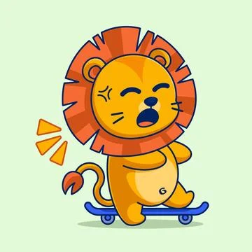 Cute lion scared while skateboarding Stock Illustration