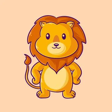 The cute lion stood up and put his hands on the sides Stock Illustration