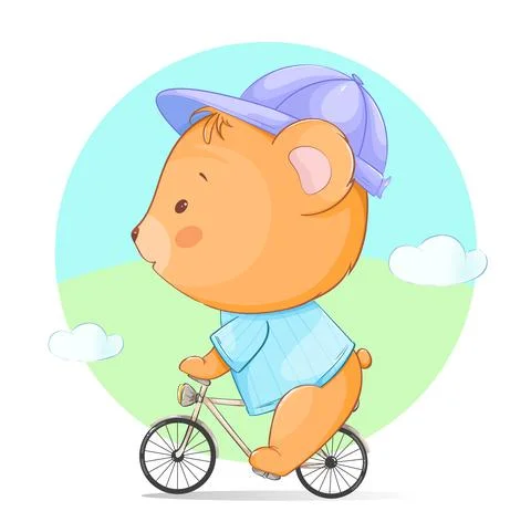 Cute little bear riding a bicycle Stock Illustration