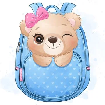 Cute little bear sitting inside bag illustration Stock Illustration