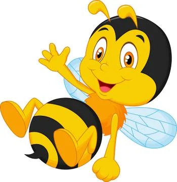 Cute little bee cartoon waving hand Stock Illustration