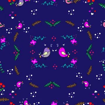 Cute Little Bird seamless pattern with flower on colorfull background Vector  Stock Illustration