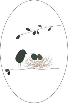 Cute little birds this is spring. Vector drawing. Postcard. Abstraction. Stock Illustration