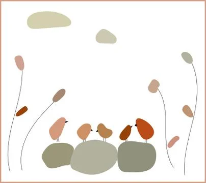 Cute little birds this is spring. Vector drawing. Postcard. Abstraction. Stock Illustration
