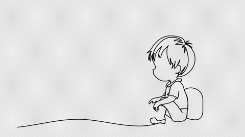 Cute little boy with a backpack. One line drawing animation with alpha channel. Stock Footage 308037032
