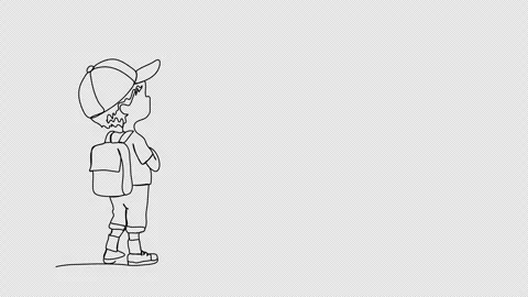 Cute little boy with a backpack. One line drawing animation with alpha channel. Stock Footage 308070959