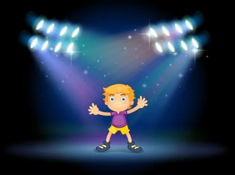 A cute little boy dancing in the middle of the stage イラスト素材