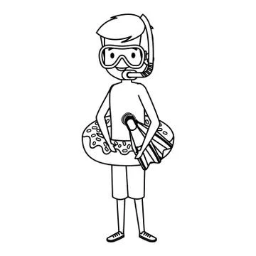 Cute little boy with donut float and snorkel Stock Illustration