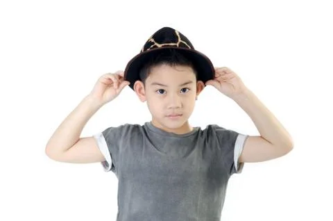 Cute little boy with hat isolate on white background . Stock Photos