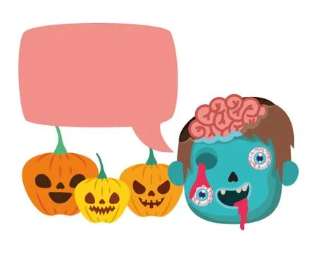 Cute little boy head talking with sombie costume and speech bubble Stock Illustration