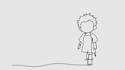 Cute little boy. One line drawing animation with alpha channel. Stock Footage 308071792