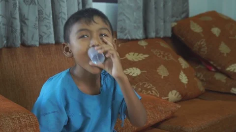 Cute little boy sick take a medicine Video stock 102405260