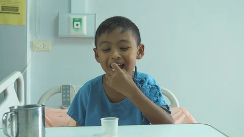 Cute little boy sick take a medicine Video stock 102408654