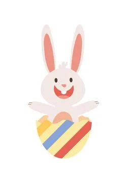 Cute little bunny easter in egg painted character 스톡 일러스트