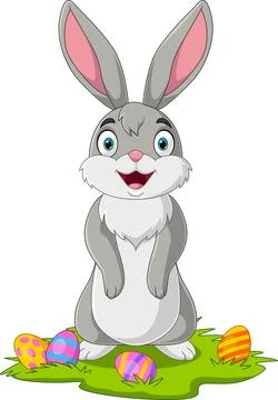 Cute little bunny with Easter egg in the grass Stock Illustration