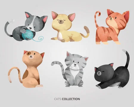 Cute little cats vector set Stock Illustration