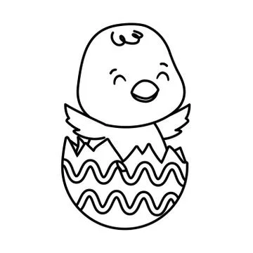 Cute little chick in egg shell painted easter character Illustrazione stock