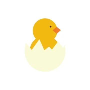 Cute little chick in eggshell spring flat style Stock Illustration