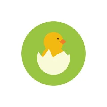Cute little chick in eggshell spring block and flat style Stock Illustration