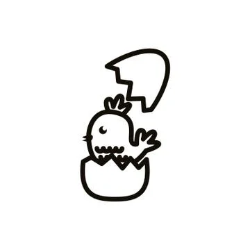 Cute little chick in eggshell spring line style Stock Illustration