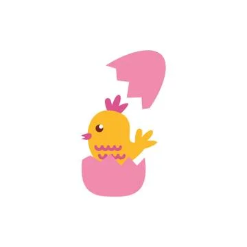 Cute little chick in eggshell spring flat style Stock Illustration