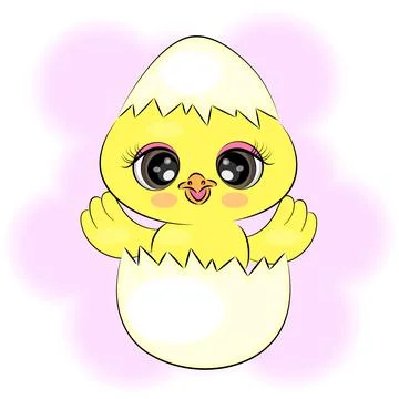 Cute little chick hatched from an egg, pastel color illustration, textile print Stock Illustration