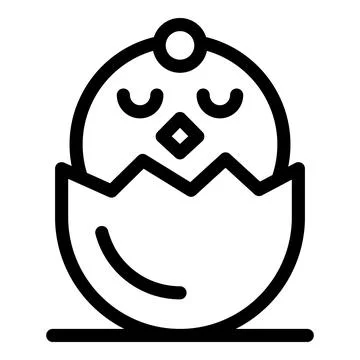 Cute little chick hatching from egg minimalist line art icon Stock Illustration