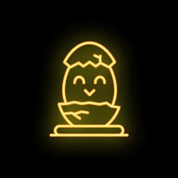 Cute little chick hatching from egg neon sign on black background Stock Illustration