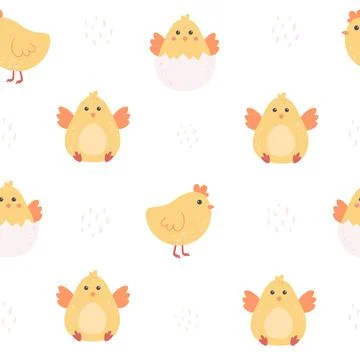 Cute little chickens seamless pattern. Happy Easter. Stock Illustration