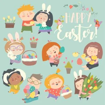 Cute little children with Easter theme. Happy Easter Stock Illustration