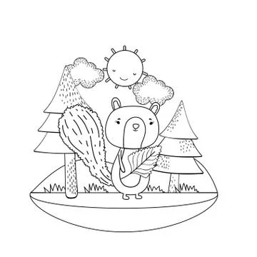 Cute little chipmunk with leaf in the field Stock Illustration
