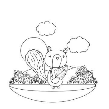 Cute little chipmunk with leaf in the field Stock Illustration