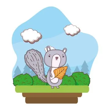 Cute little chipmunk with leaf in the field Stock Illustration
