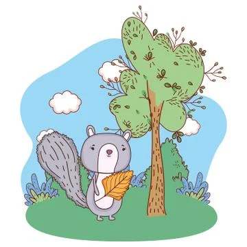 Cute little chipmunk with leaf in the field Stock Illustration