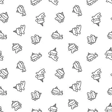 Cute little dog. Seamless pattern. Coloring Page. Stock Illustration