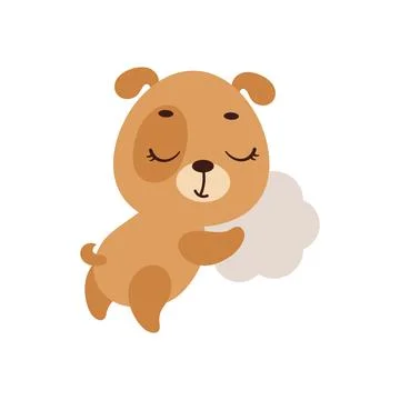 Cute little dog sleeping on cloud. Cartoon animal character for kids t-shirt, Stock Illustration